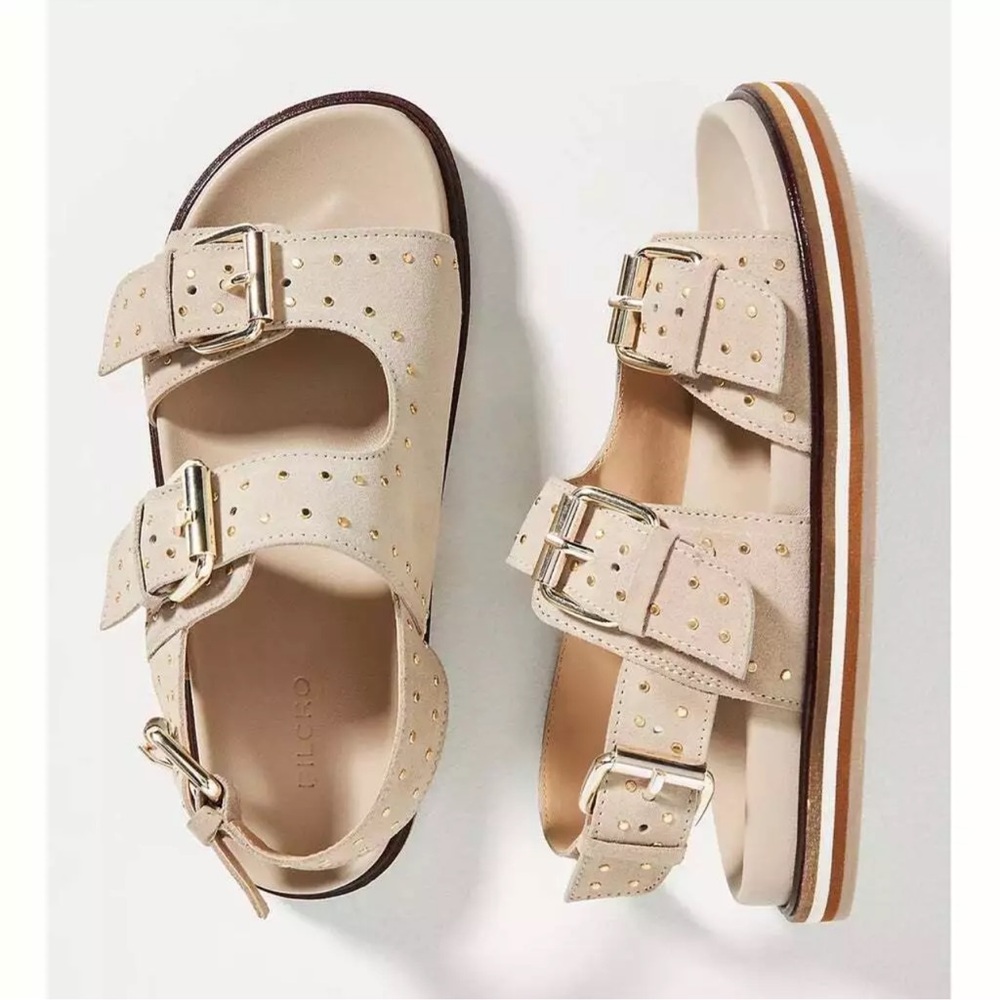 Anthropologie Beige Sandals with Gold Accents